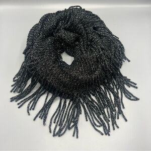 INC International Concepts Metallic Black Fringe Infinity Scarf